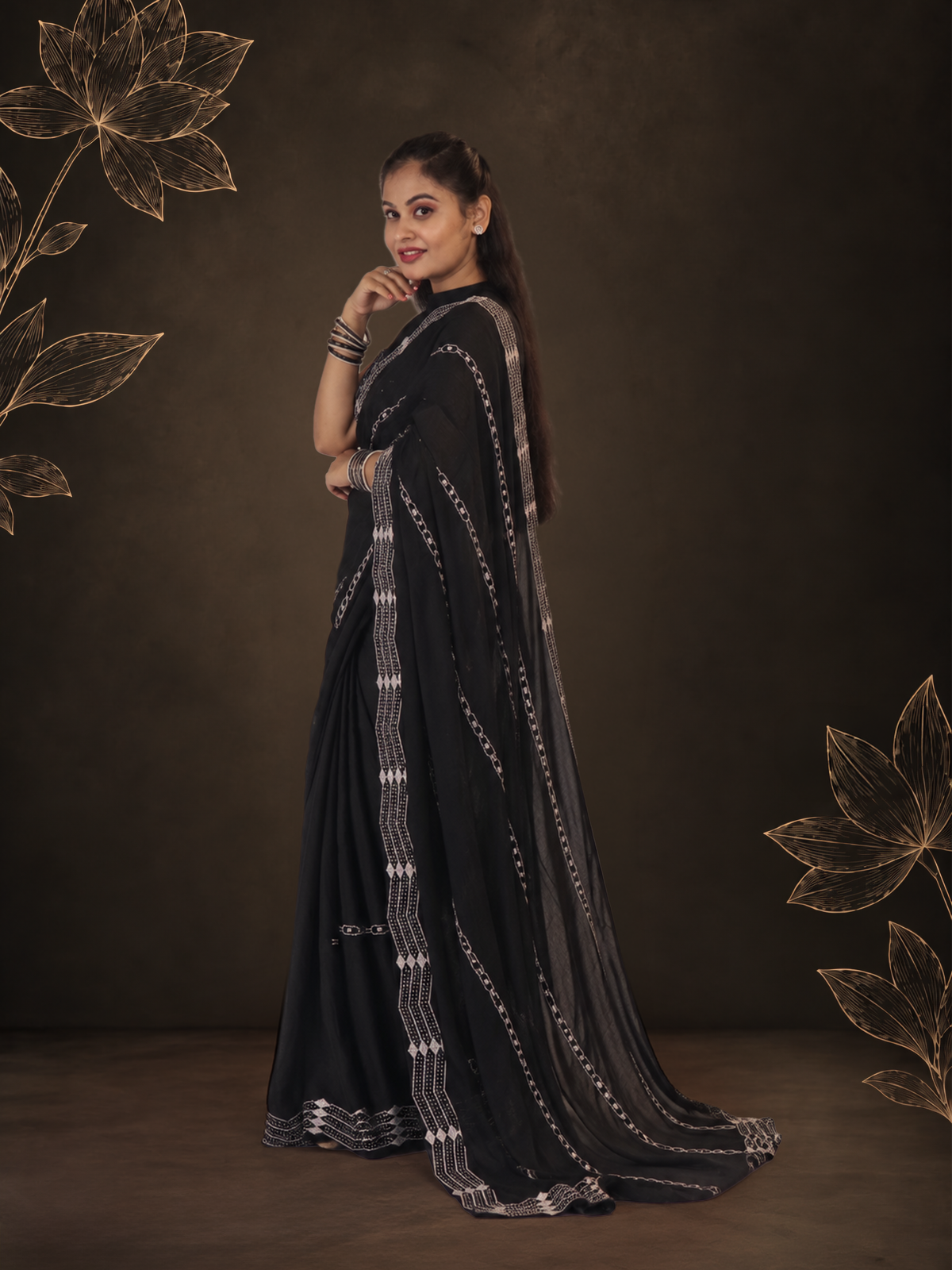 Black Soft Chiffon Saree with Silver Stone Handwork - Timeless in Black