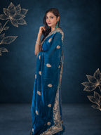 Royal Metallic Blue Kora Silk Shimmer Saree
