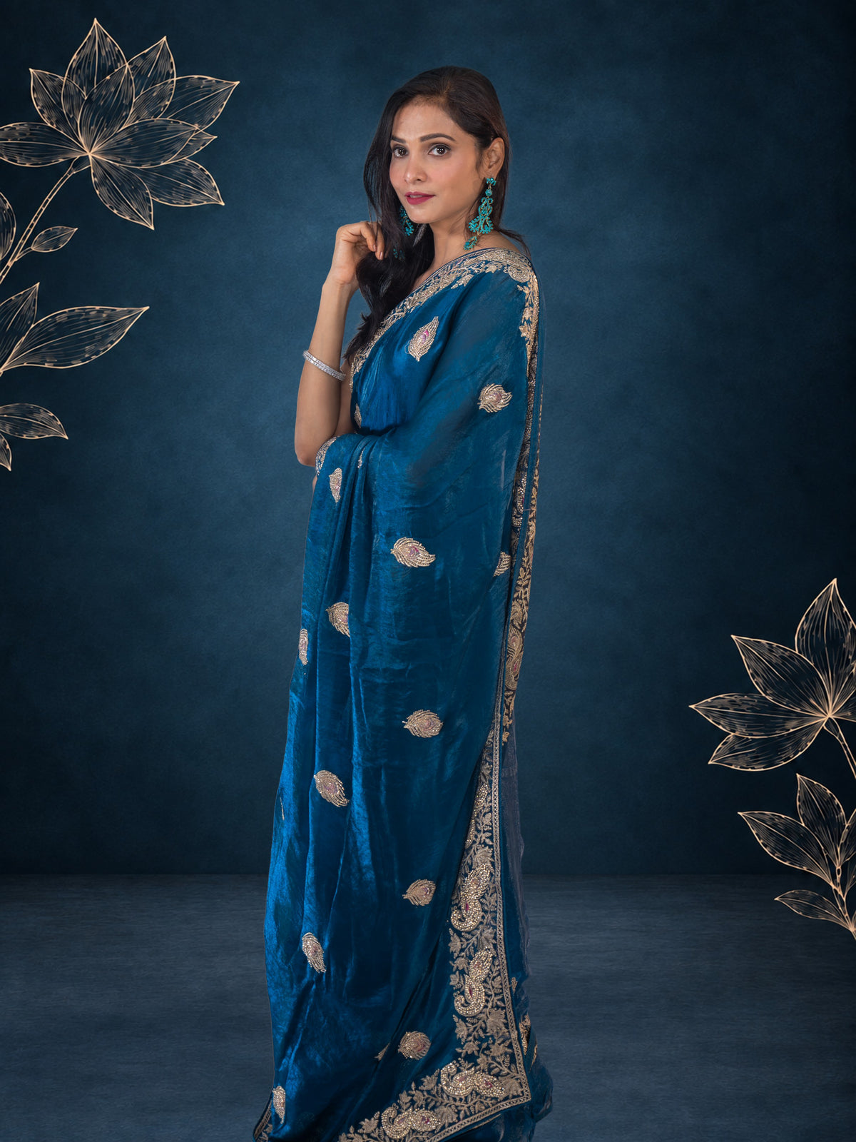 Royal Metallic Blue Kora Silk Shimmer Saree