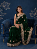 Royal Metallic Emerald Green Kora Silk Shimmer Saree