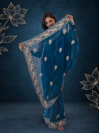 Royal Metallic Blue Kora Silk Shimmer Saree