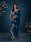 Royal Metallic Blue Kora Silk Shimmer Saree