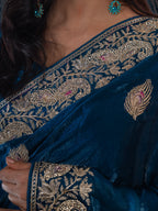 Royal Metallic Blue Kora Silk Shimmer Saree