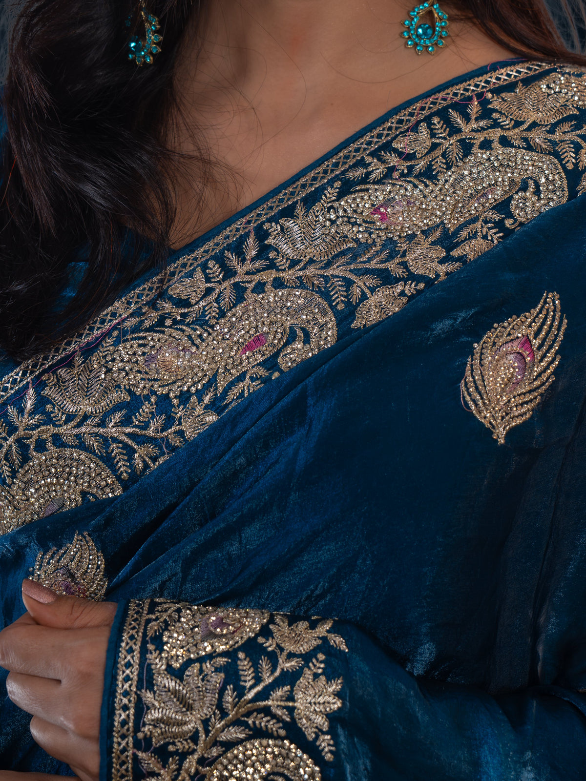 Royal Metallic Blue Kora Silk Shimmer Saree
