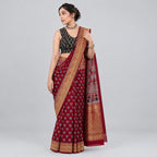 Maroon Red Ajrakh Block Print Saree