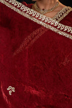 Metallic Cherry Red Kora Silk Shimmer Saree