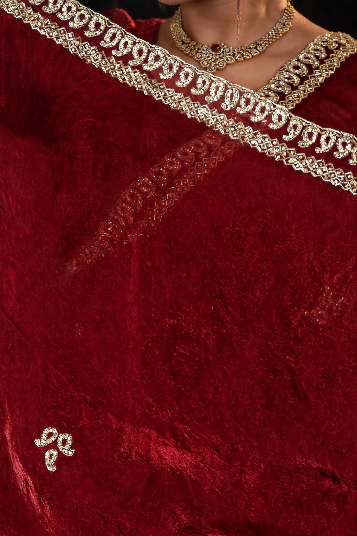 Metallic Cherry Red Kora Silk Shimmer Saree