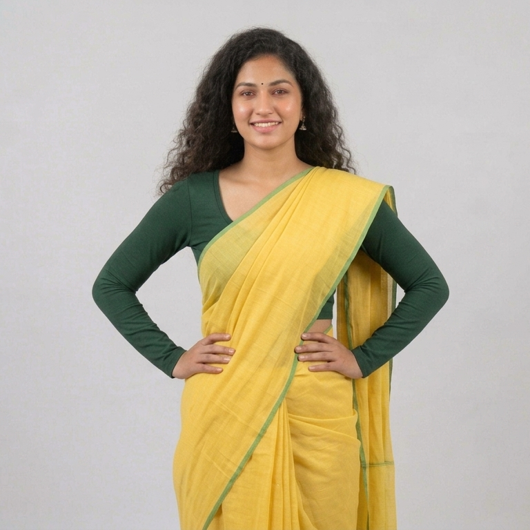 Saree Look - Dark Green Plain Lycra Blouse