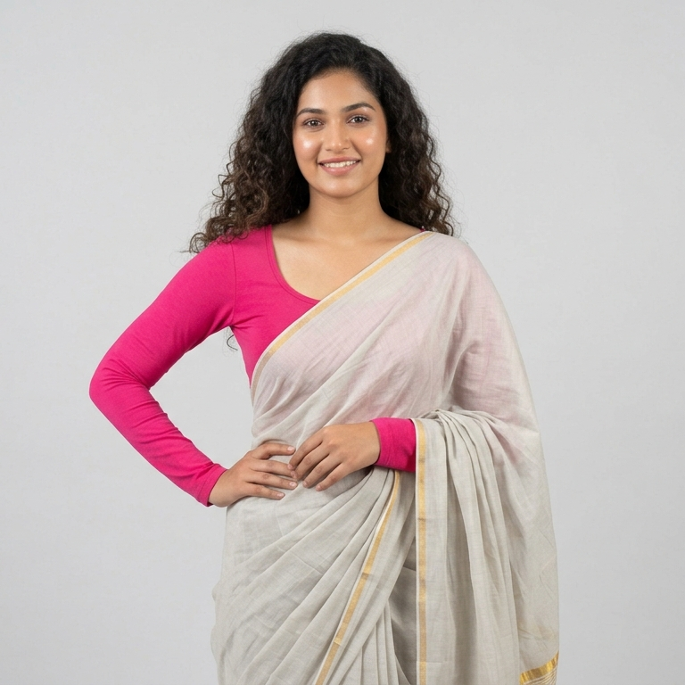 Saree look idea for reference only -   Hot Pink Cotton Lycra Stretchable Full Sleeve U-Neck Readymade Blouse for Saree 