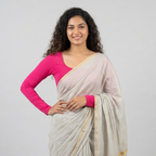 Saree look idea for reference only -   Hot Pink Cotton Lycra Stretchable Full Sleeve U-Neck Readymade Blouse for Saree 