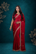 Metallic Cherry Red Kora Silk Shimmer Saree