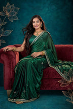 Metallic Emerald Green Kora Silk Shimmer Saree