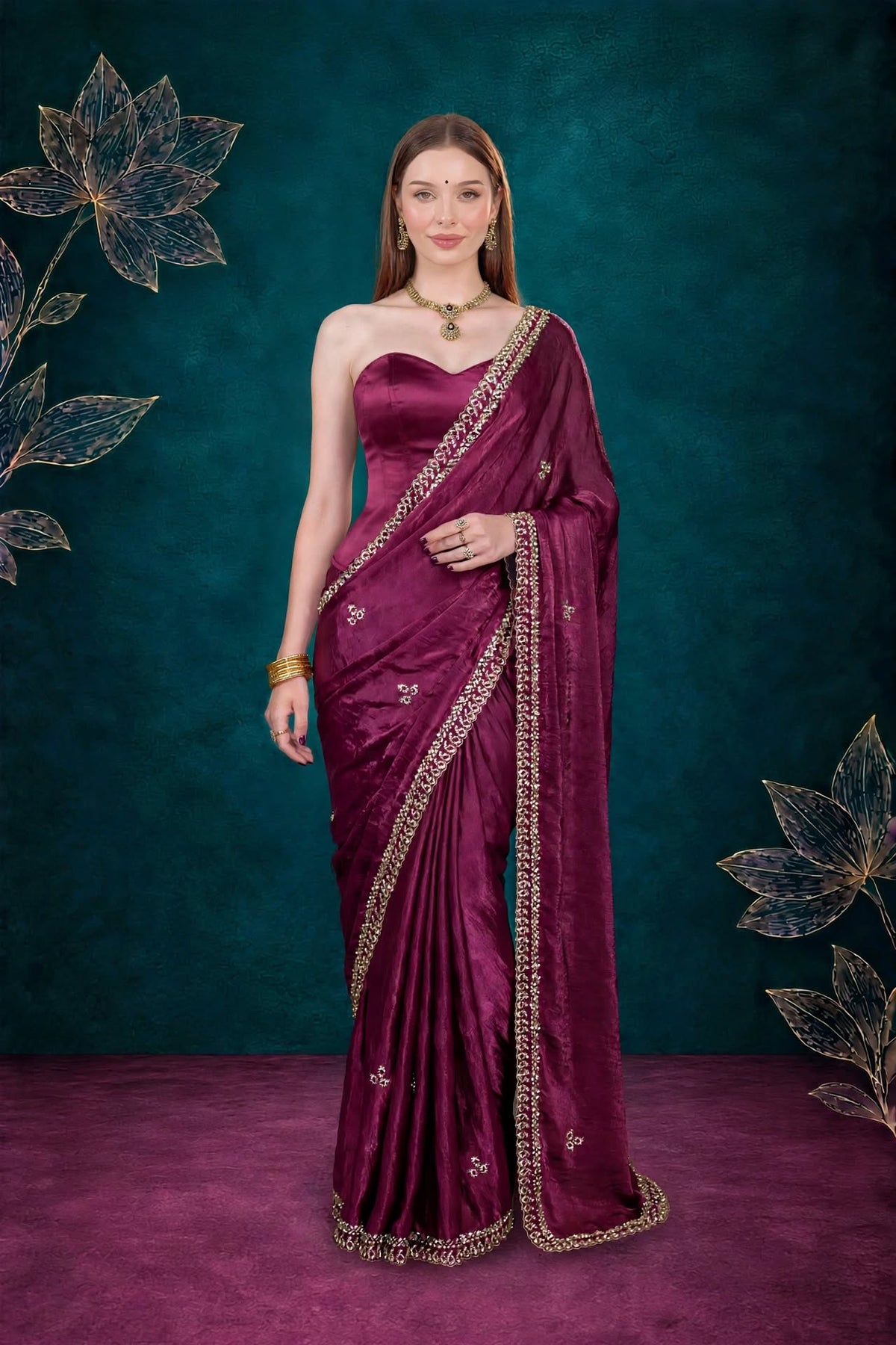 Metallic Magenta Kora Silk Shimmer Saree