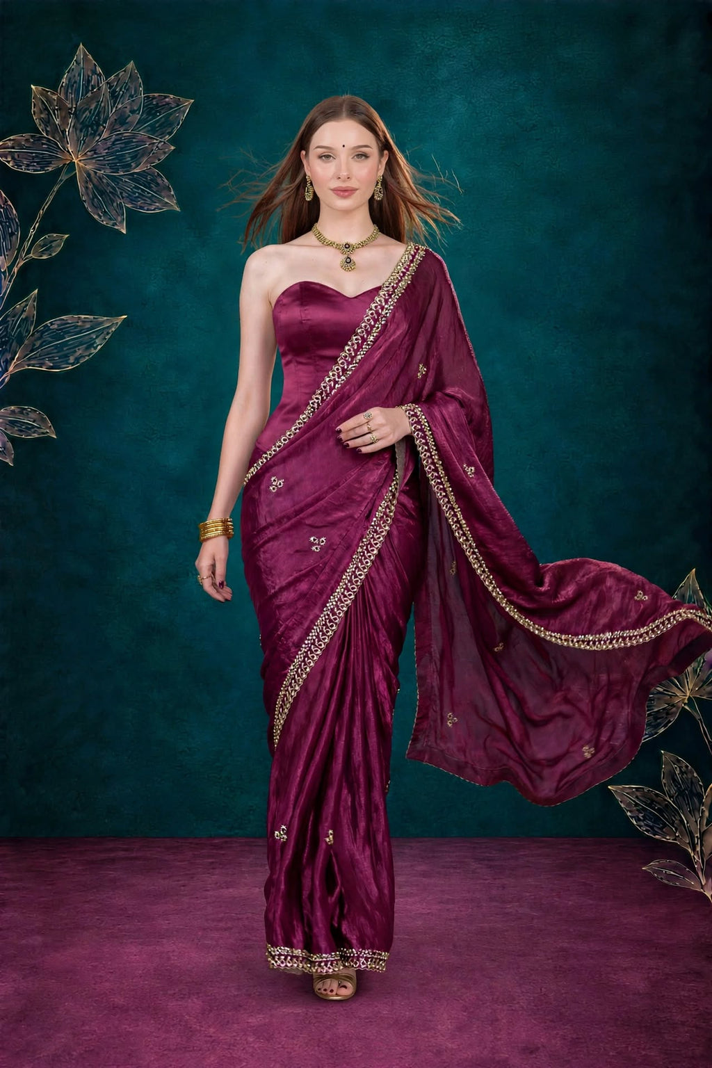 Metallic Magenta Kora Silk Shimmer Saree