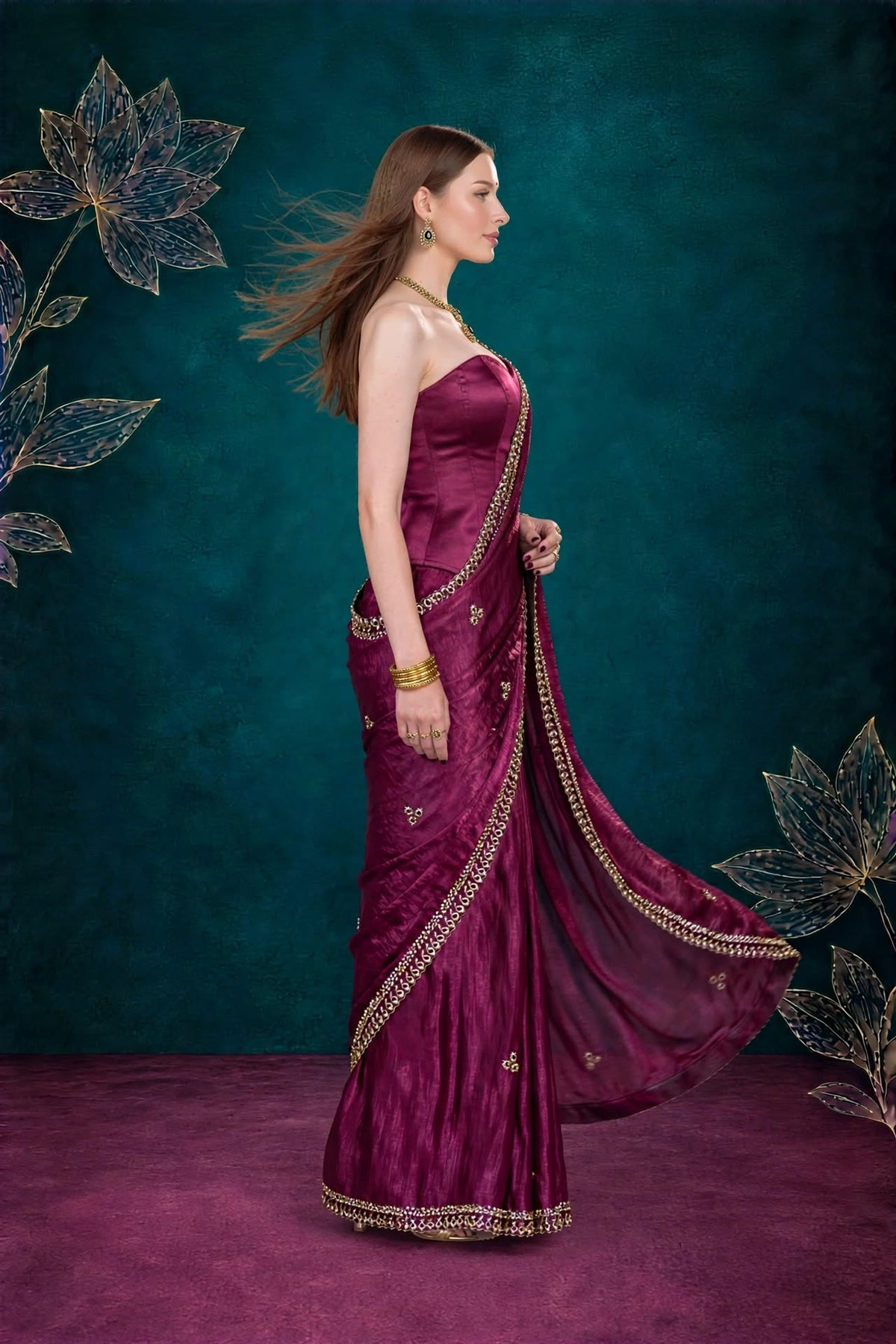 Metallic Magenta Kora Silk Shimmer Saree