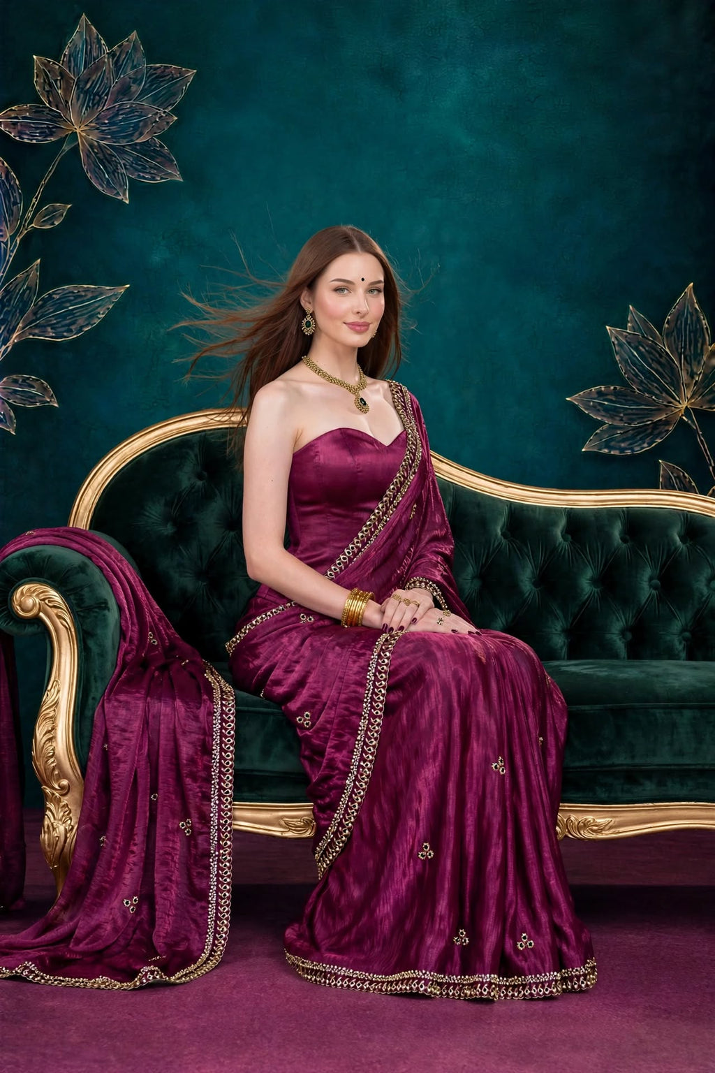 Metallic Magenta Kora Silk Shimmer Saree