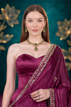 Metallic Magenta Kora Silk Shimmer Saree
