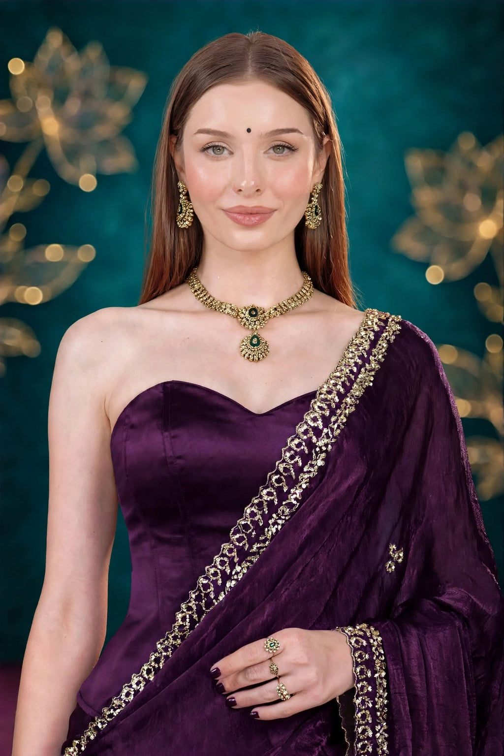 Metallic Dark Violet Kora Silk Shimmer Saree