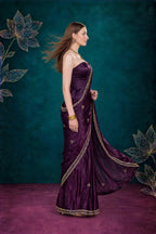 Metallic Dark Violet Kora Silk Shimmer Saree