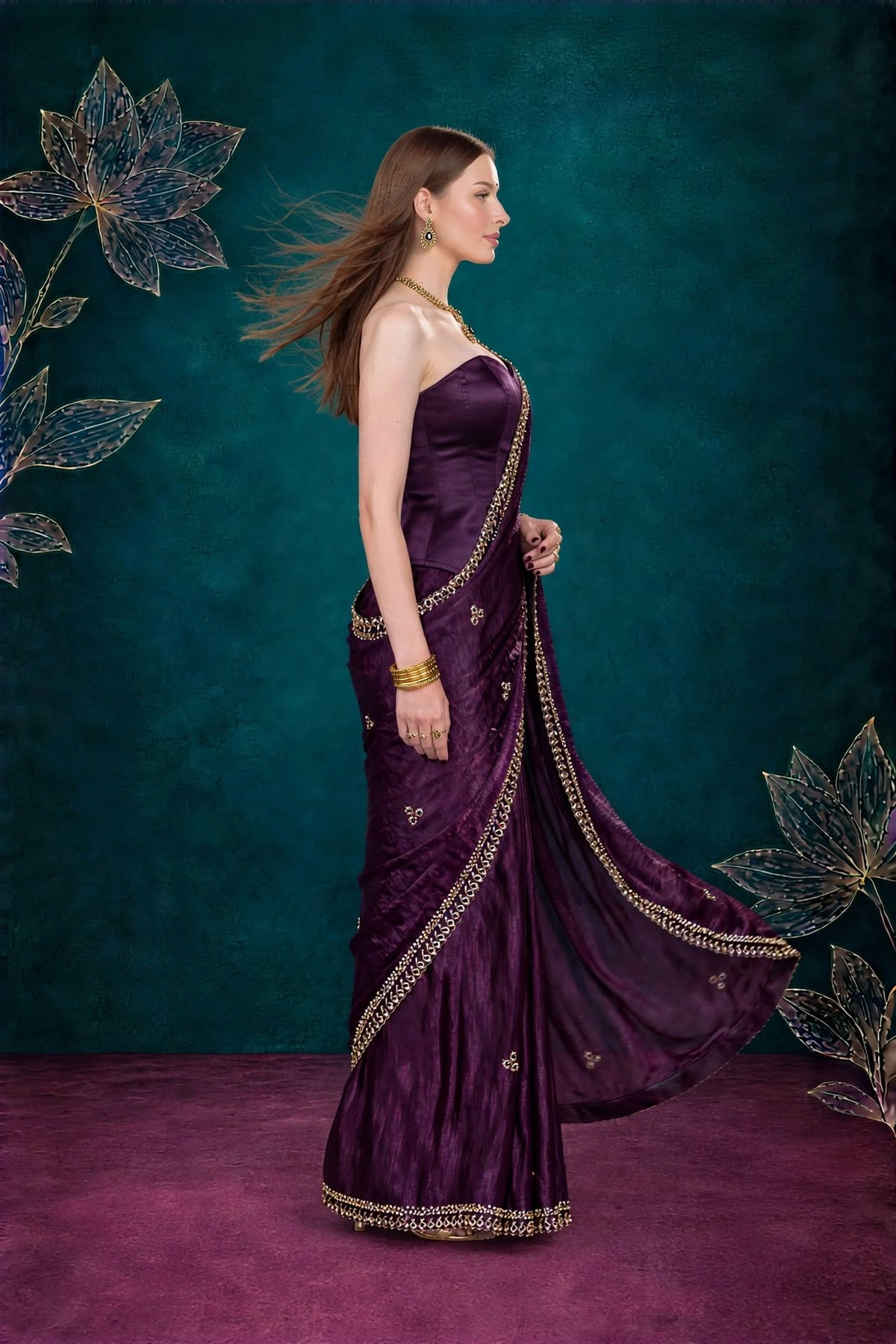 Metallic Dark Violet Kora Silk Shimmer Saree