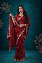 Metallic Cherry Red Kora Silk Shimmer Saree