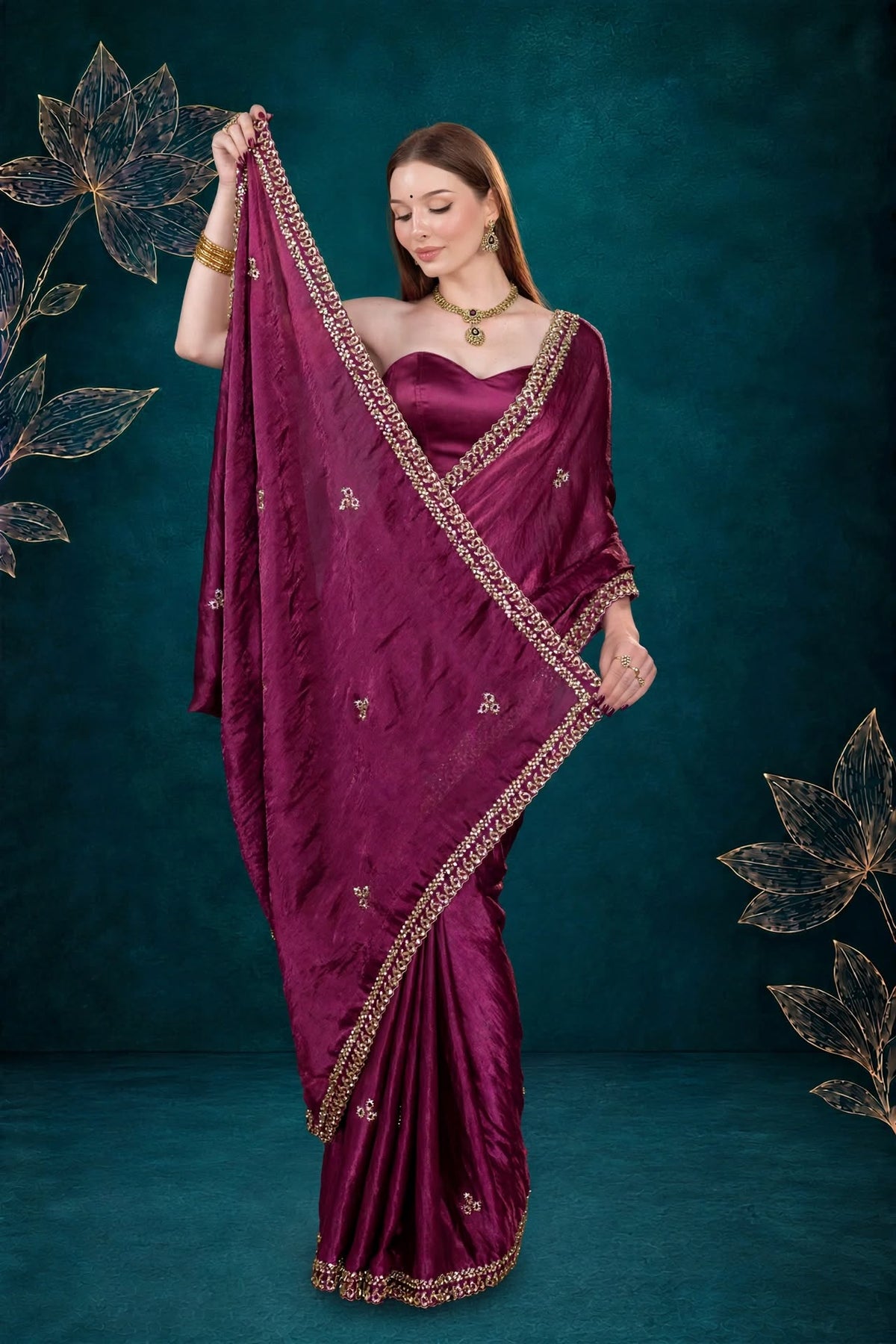 Metallic Magenta Kora Silk Shimmer Saree