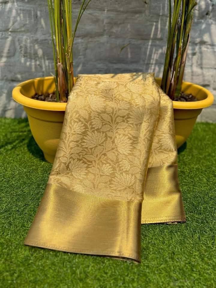 Golden Banarasi Tissue Semi Silk Saree for Wedding & Festive Wear