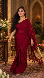 Premium Ruby Red Gaji Silk Saree with Golden Pallu