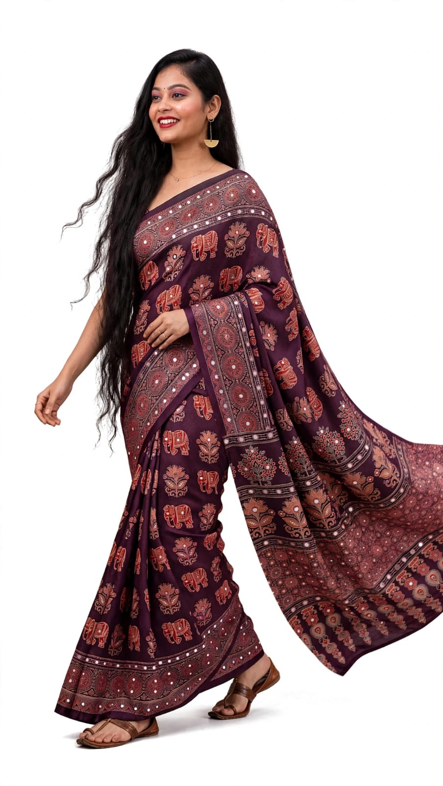 Deep Purple Ajrakh Block Print Saree