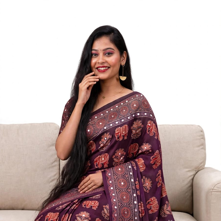 Deep Purple Ajrakh Block Print Saree