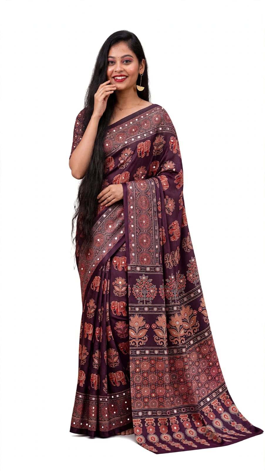 Deep Purple Ajrakh Block Print Saree