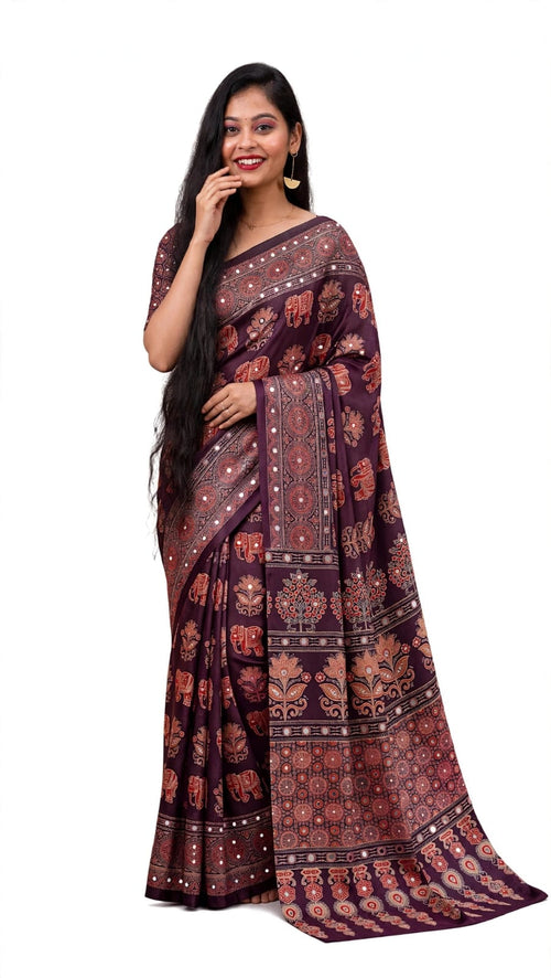 Deep Purple Ajrakh Block Print Saree