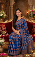 Sky Blue Ajrakh  Block Print Saree