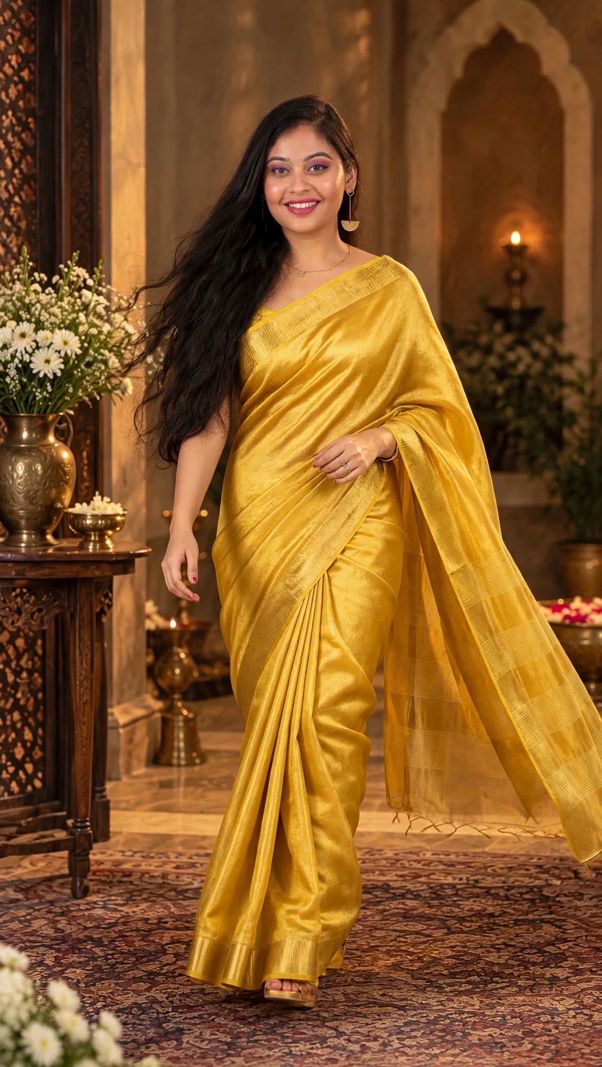 Yellow Hand Wovan Zari Tissue Silk Saree