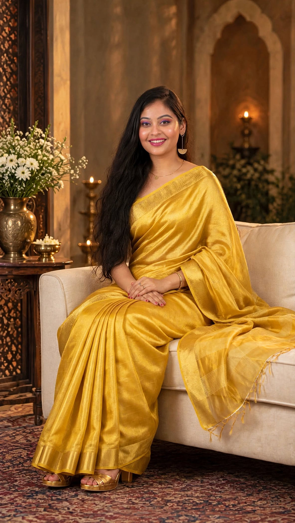 Yellow Hand Wovan Zari Tissue Silk Saree