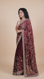 Metallic Maroon Pure Kora Silk Shimmer