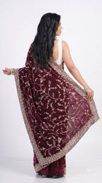 Metallic Maroon Pure Kora Silk Shimmer