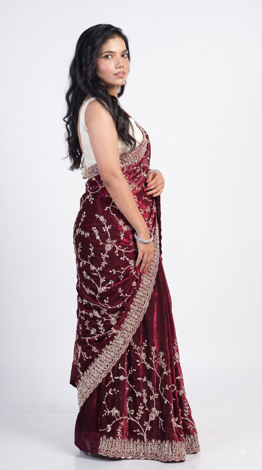 Metallic Maroon Pure Kora Silk Shimmer