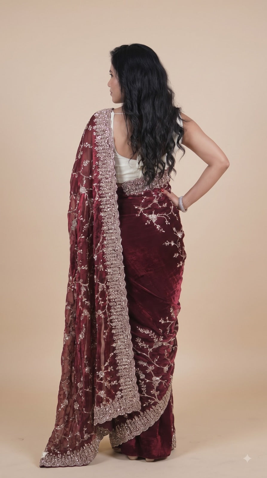 Metallic Maroon Pure Kora Silk Shimmer