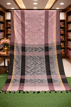 Pastel Pink Linen Cotton Saree with Designer Geometric Patterns