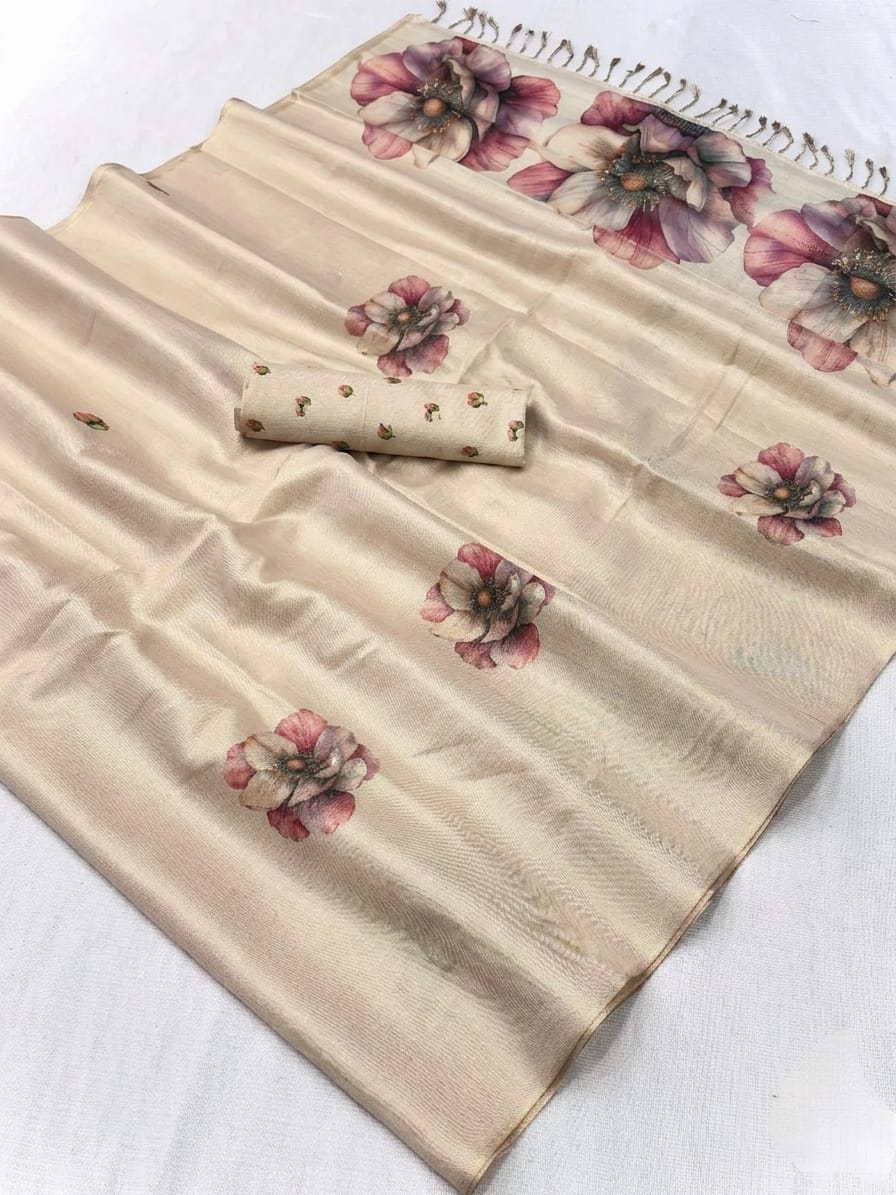 Premium Soft Tissue Saree with Unique Floral Digital Prints