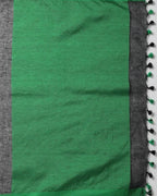 Pure Linen Black Saree with Green Border & Tassel Pallu