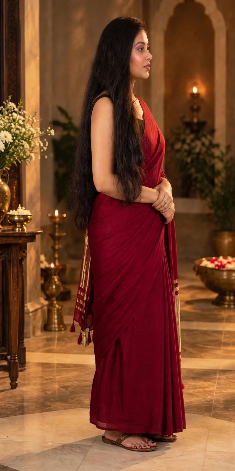 Premium Ruby Red Gaji Silk Saree with Golden Pallu