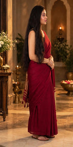 Premium Ruby Red Gaji Silk Saree with Golden Pallu