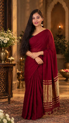 Premium Ruby Red Gaji Silk Saree with Golden Pallu
