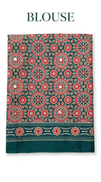 Bottel Green Ajrakh Block Print Saree