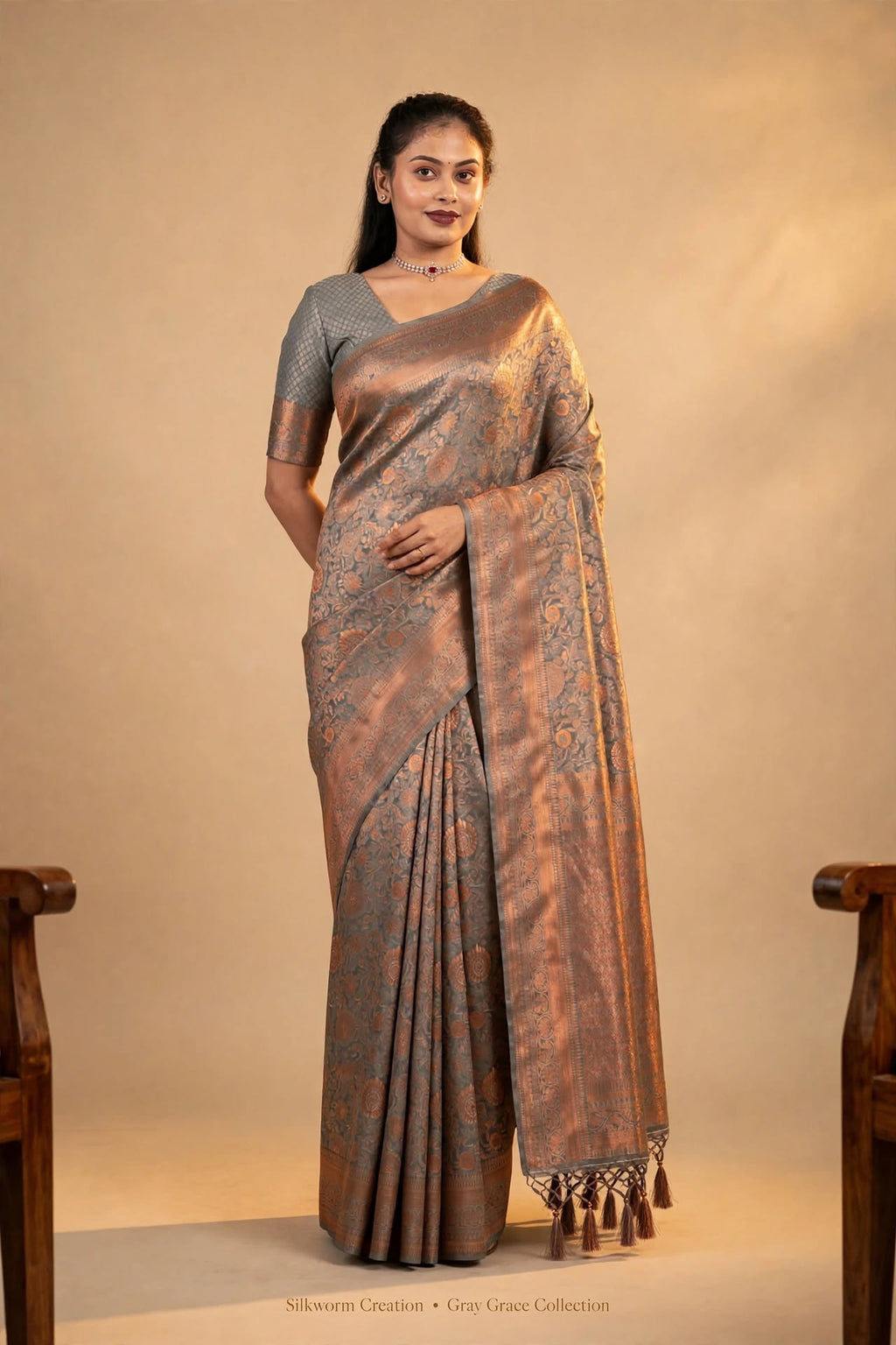 Gray Copper Kanjivaram Silk Saree