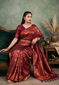 Wine Copper Kanjivaram Silk Saree