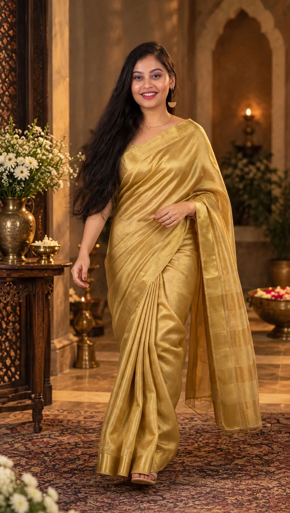Golden Hand Wovan Zari Tissue Silk Saree