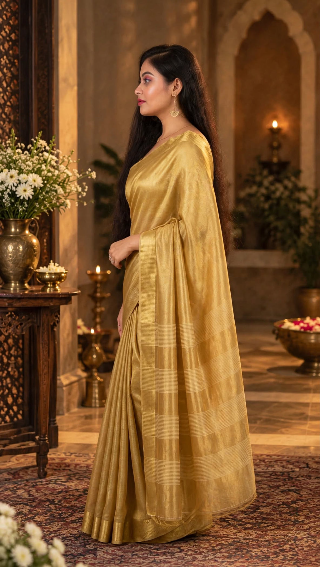 Golden Hand Wovan Zari Tissue Silk Saree